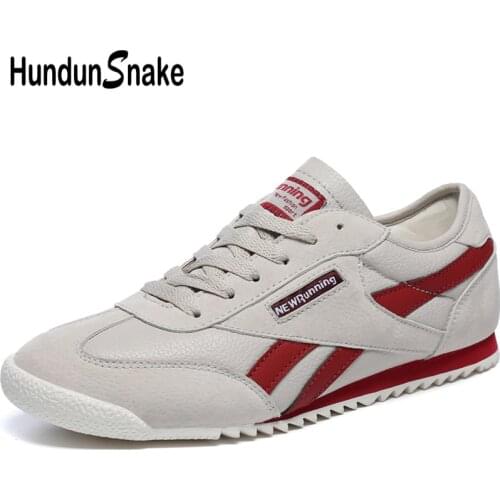Hundunsnake Grey Leather Man Sneakers Men Sport Shoes Woman Running Shoes For Men Light Weight Mens Sports Shoes Athletic T622