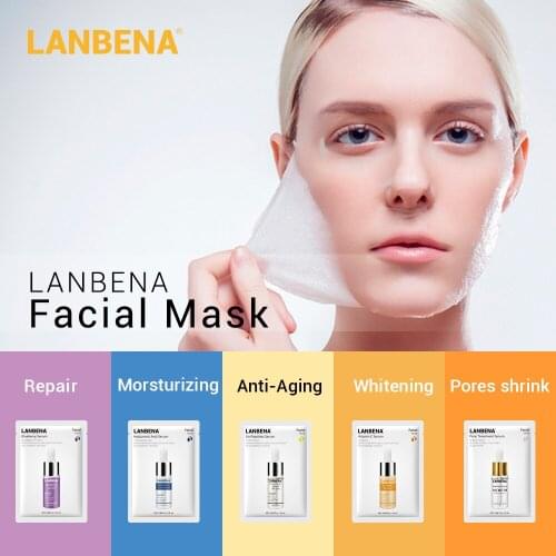 LANBENA Face Mask Facial Serum Sheet Mask Hyaluronic Acid Moist VC Whitening Anti Aging Essence Shrink Pores Repairing Skin Care