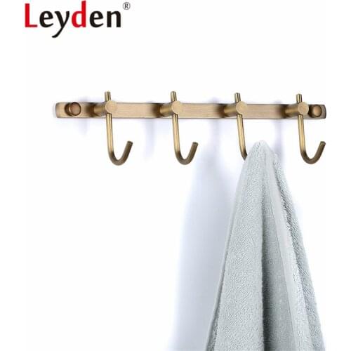 Leyden Antique Brass Brushed Bronze Row Hooks with 4 Hooks Wall Mount Classical All Copper Rustic Coats Hooks Towel Rack Holders