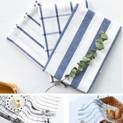 Linen Cotton Stripe Kitchen Table Mats Napkin Placemat Cloth Cup Coaster Pad Tableware Pad Non-Slip Placemat Bowl Coaster