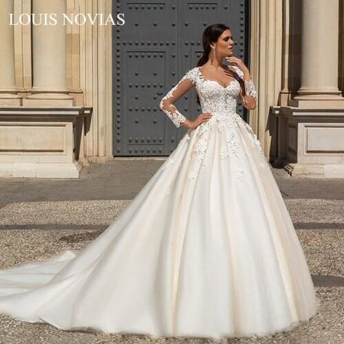 LOUIS NOVIAS Sexy Sweetheart Long Sleeve Wedding Dress 2019 Romantic Appliques Bride Dresses Lace Wedding Gowns Plus Size