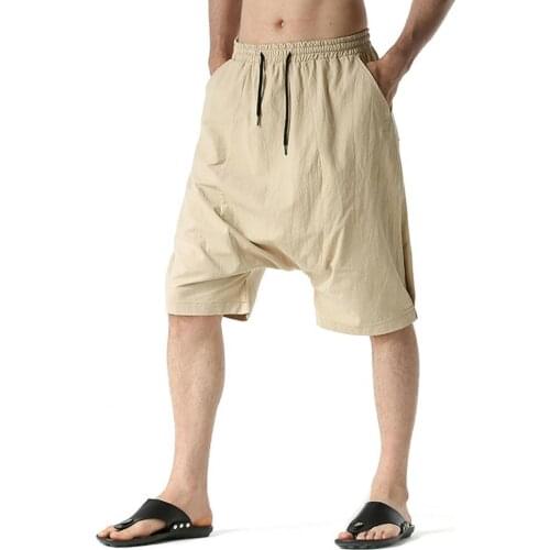 Baggy Shorts Solid Color Drop Crotch Men Mid Rise Drawstring Multi-pockets Short Pants for Home
