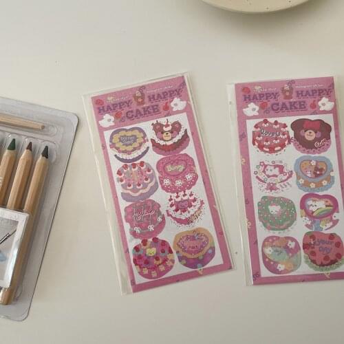 Cute Cartoon Bear Cake Glitter Stickers DIY Scrapbooking Diary Photo Album Junk Journal Kawaii Stationery Decoration Sticker
