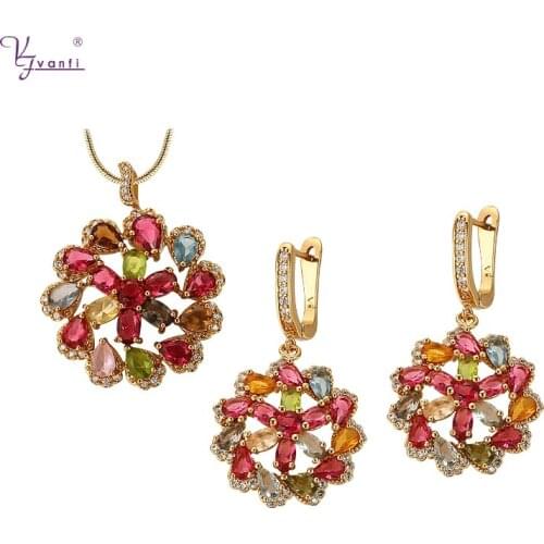 Kfvanfi Fashion Manufacturer Wholesale Trendy Design Earrings Pendant Necklace Mult colour Zicon Round Shape Gifts For Women