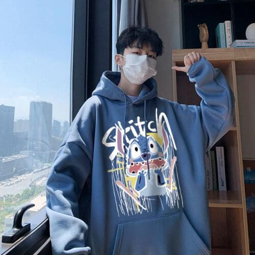 Mens hooded trend Korean version of loose autumn and winter couples mens hooded plus velvet thickening