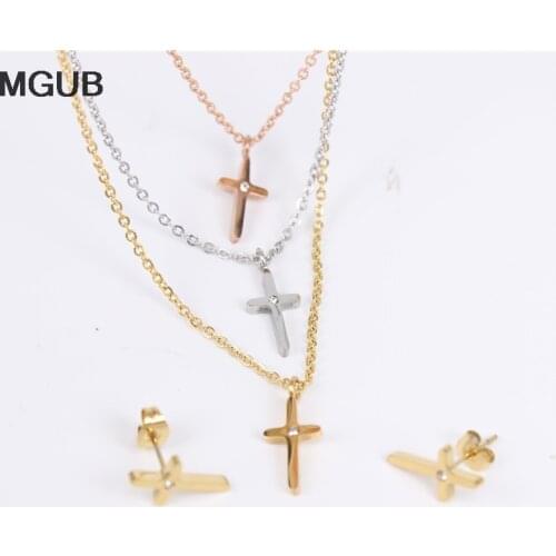 Religion Stainless steel jewelry Set Crystal Earrings And Pendant Elegant fashion For women jewelry ZN46
