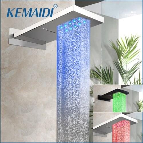 KEMAIDI Chrome Shower Head Big Rainfall Waterfall LED Shower Head Black LED Bath Shower Faucet Bathroom Square Top Over Spray
