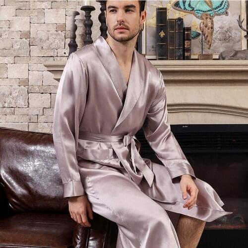 New Luxury Mens Sleeprobe Silk Robes Male Pajamas For Man Section V-Neck Sleepwear Full Sleeve Nightwear Plus Size 2XL