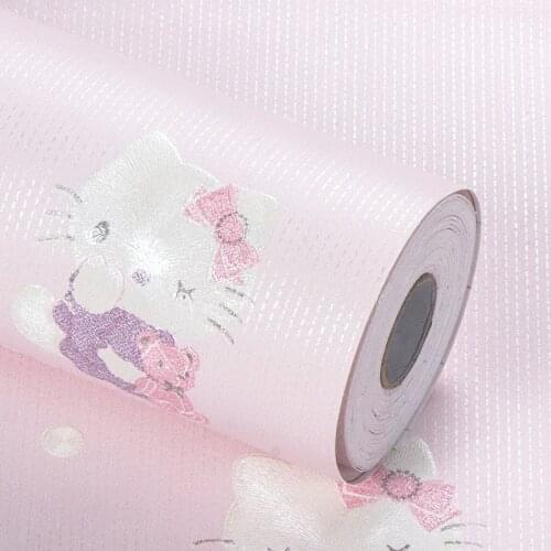 3d children room wallpaper girl blue pink kitty wallpaper cartoon dormitory bedroom 3d self - adhesive wallpaper non - woven