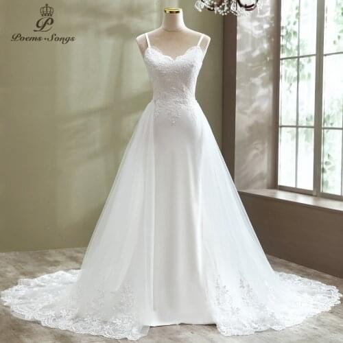 Real video Elegant style high quality mermaid wedding dress 2021 with tulle detachable train vestido de noivas robe de mariee