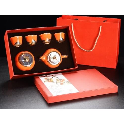 Manufacturer Direct Selling Persimmon Ruyi Travel Kungfu Tea Set Set Set One Pot Four Cups with Tea Cans Business Gifts