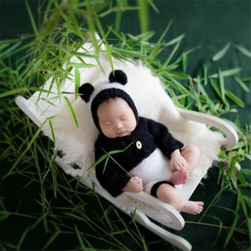 Newborn Panda Hooded Romper Crochet Mohair bonnet Baby Overall outfit clothes