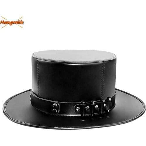 Plague Doctor Hat for Man Magic Cosplay Flat Gentleman Formal Hat Halloween Props Adult Made of Artificial Leather