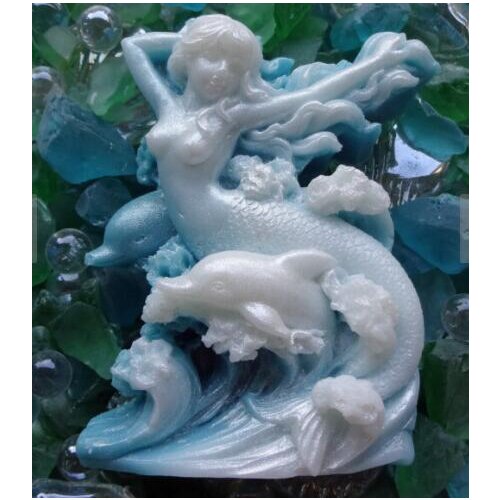 Mermaid and Dolphin Riding a Wave Handmade Soap Mold 3D Silicone Mermaid Soap Mold
