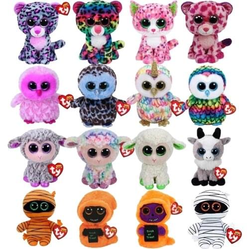 TY Beanie Boos Big Eyes kawaii Doll Plush Stuffed Leopard Cat Cub Sheep Owl Fawn Mummy Ghost Collectible Toy Child Birthday Gift