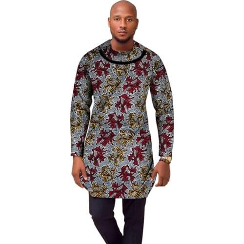 Wax Print Shirts Patchwork Long Sleeve Mens Dashiki Tops Custom Made Modern Design African Wedding Clothes