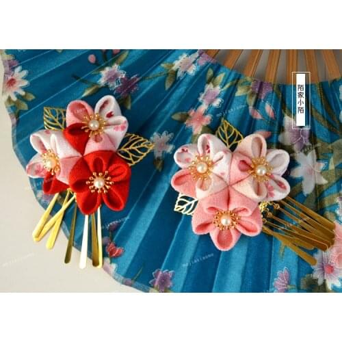 Sakura Hairpin Hair Clip Tsumami zaiku Japanese for Kimono Yukata Geisha Long Tassel Barrettes Handmade Hair Accessories Cosplay