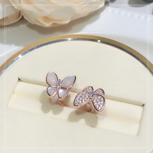 S925 Sterling Silver Bow Ring Sweet temperament Dance match Ladys ring superior quality Free freight Pink Butterfly love