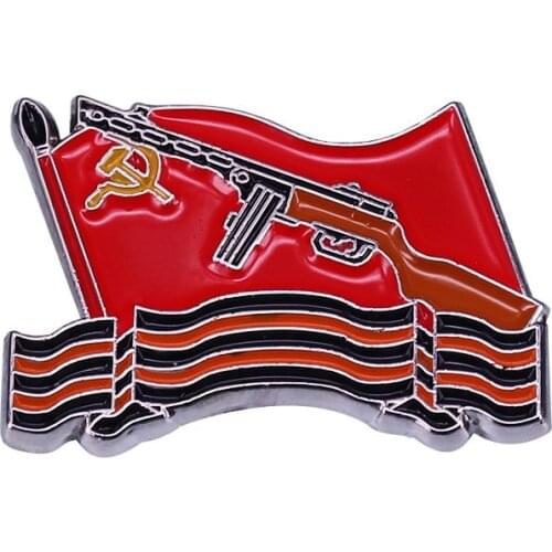 Soviet Flag Lapel Pin With the Famous ak-47 and Ribbon of Saint George Military Badges Gift
