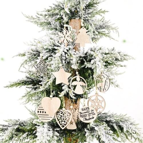 12pcs Christmas Wooden Pendants Xmas Tree Hanging Ornaments DIY Wood Crafts For Home Christmas Party New Year Decorations