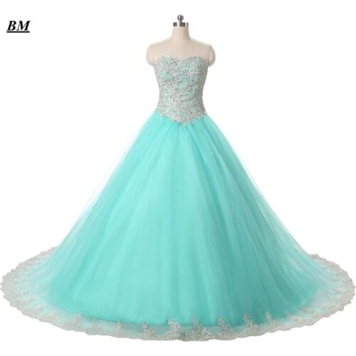 2019 New Lace Tulle Quinceanera Dresses Ball Gown Beading Sweet 16 Dresses Formal Prom Party Gown Vestido De 15 Anos BM51