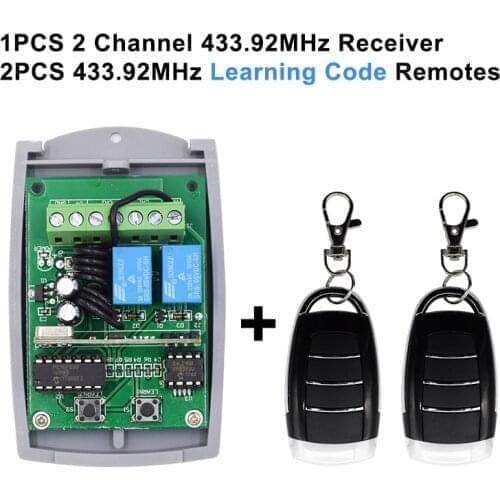 2CH Garage Door Opener Rolling Code Remote Control 433.92MHz Controller DC12V 24V Switch 2PCS 433MHz Transmitter for Garage Gate