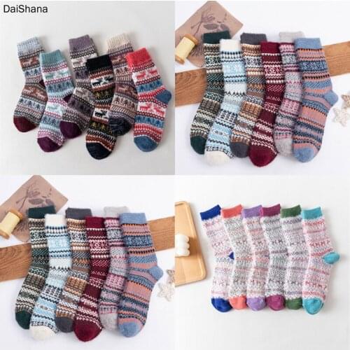 3Pairs/Lot New Winter Women Socks High Quality Thick Warm Wool Socks Vintage Christmas Socks Colorful Socks Gift Free Size