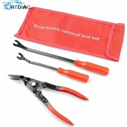 3pcs/Set Auto Fastener Pliers Car Door Panel Remover Clip Trim Auto Puller Tool Retaining Clip Remover Pry Bar Tool Nylon Bag