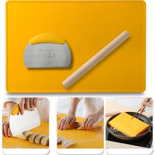 3Pc/set Silicone Baking Mat Stainless Steel Dough Cutter Scraper Non Stick Kneading Dough Pad Rolling Pin for Kitchen Pizza Cake