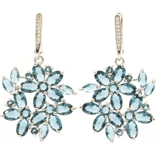 43x26mm Bohemia Design Jewelry Set Created London Blue Topaz Pink Kunzite Cz For Women Wedding Silver Earrings Pendant