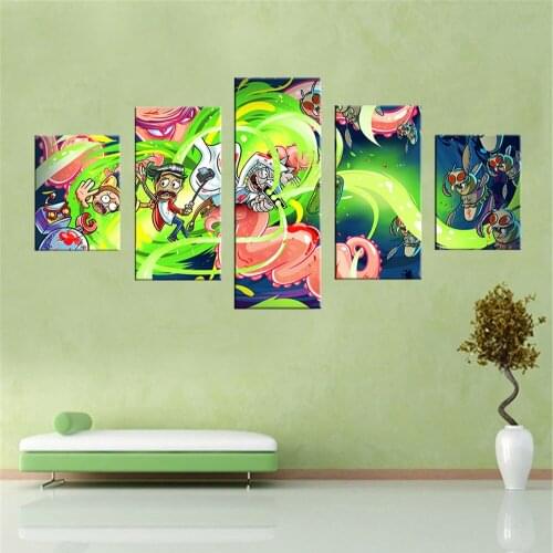 5 Panel Canvas Art Wall Decor Animation Three People Travel Through Time And Space Poster Nordic Decoration Home Bedroom Picture