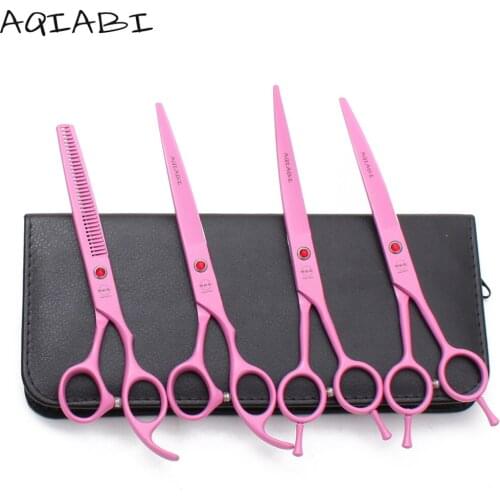 A3102 4Pcs Suit 7" AQIABI Brand Puppy Dog Grooming Scissors Straight Scissors Thinning Shears Up&Down Curved Shears Pet Scissors