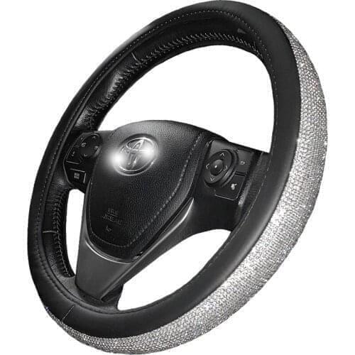 Accessories Women Girls Rhinestone Pu Leather Steering Wheel Covers For Toyota 86 Innova Noah Prius Sienta Rush Axio Corolla