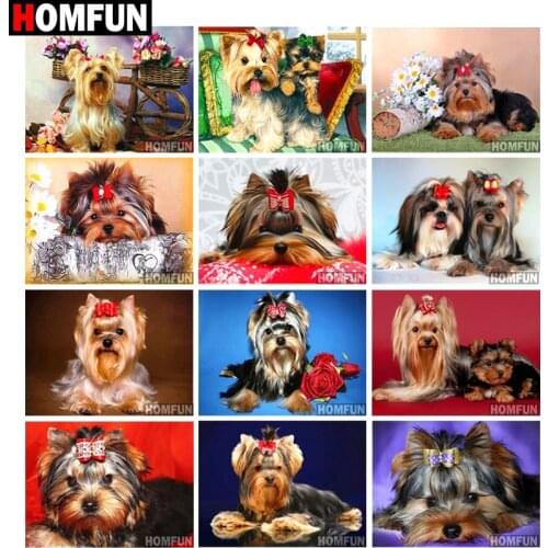 HOMFUN Diamond Painting Full Square/Round Drill 5D DIY "Yorkshire Terrier dog" Daimond Embroidery Rhinestone Cross Stitch Decor