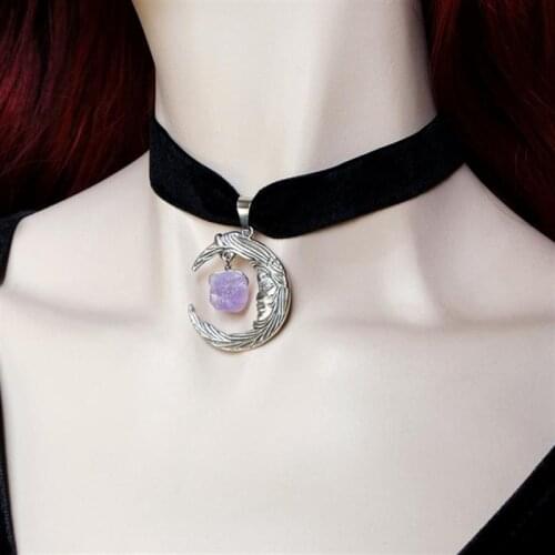 Velvet Choker Moon Choker Purple Raw stone Big Pendant Crescent Thick Choker Witch Jewelry fashion women gift 2020 new friend