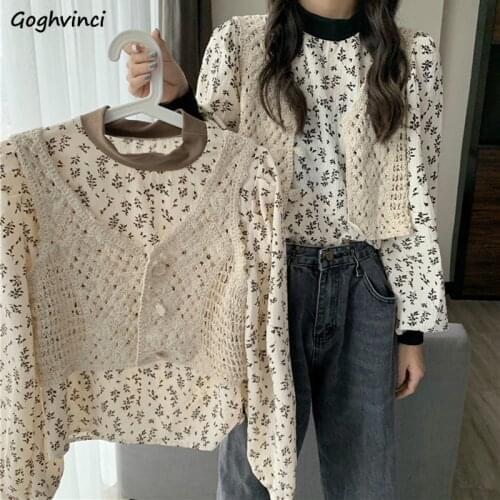 Women Blouses Floral Long Sleeve Vintage Half High Collar Tops Spring Retro Harajuku All-match Streetwear Blouse Fashionable Ins