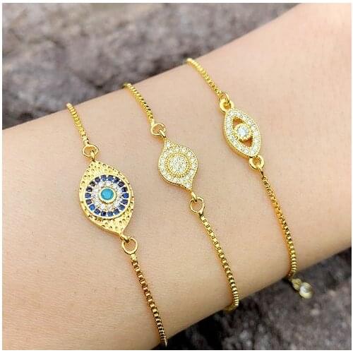 Evil Eye multicolor crystal micro pave cz zircon cubic zirconia Bracelet Adjustable silicone Snake Chain Jewelry hyr4