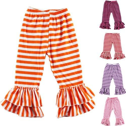 Retail Colors Knit Cotton Striped Baby Pants,girl Pants,children Ruffle Pants Girl Legging Kids Trousers kinderbroeken broek