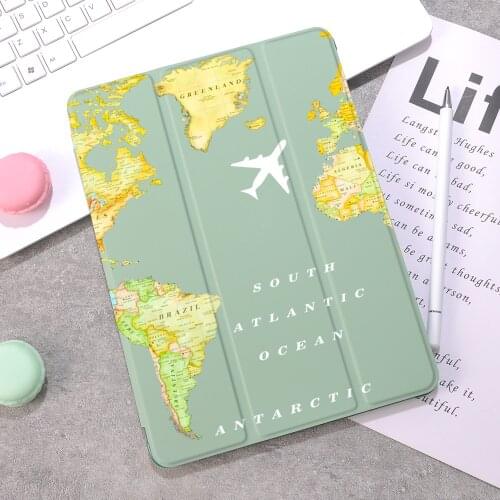 Travel map For Air 4 Silicone Case iPad Pro 2020 10.5 with Pencil Holder 10.2 inch 8th Generation 7th For 12.9 Pro 2018 Mini 4 5