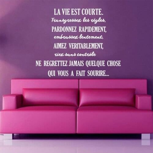 France quotes La Vie Est Courte detachable vinyl wall stickers mural applique art wallpaper living room home decoration DW1007