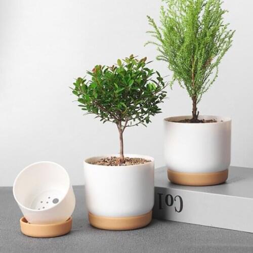 1PC Succulent Plant Pot Imitation ceramic plastic Pot Succulent Flowerpot Set With Bamboo Support For Desktop