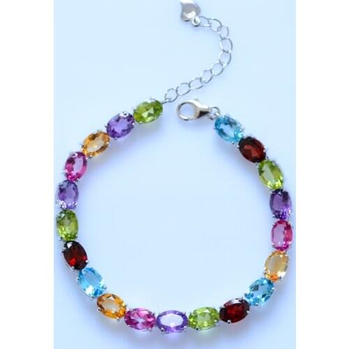 Garnet /topaz/tourmaline/peridot/amethyst/opal /sapphire/spinel flat oval faceted s925 chain bracelet