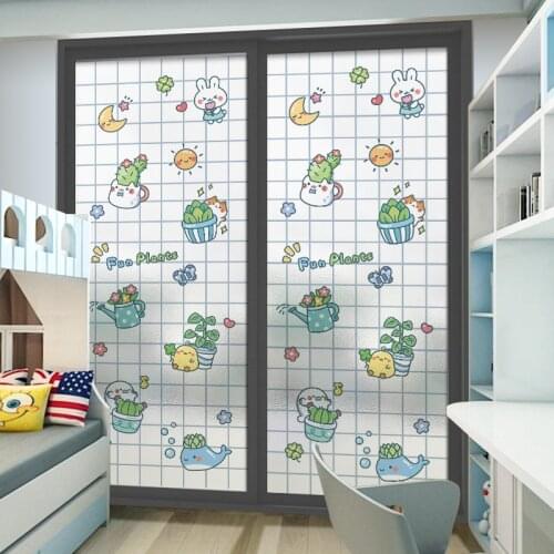 Cartoon pattern electrostatic frosted glass stickers living room window door anti-glare film bathroom insulation privacy film