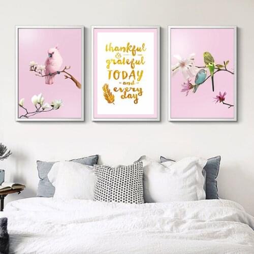 Canvas Painting Bright Flowers Cute Parrot Scenery Wall Art Print Posters Office Living Room Home Decoration Modern Background
