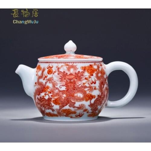 Changwuju in Jinhdezhen ceramic teapot JinHongxia hand painted polychrome painting tea pot Handmade tea ware infuser teapot