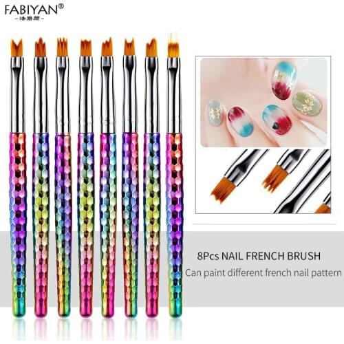 8Pcs Nail Art Mermaid Brush Gradient French Moon Shading Pen Painting Drawing Tips Acrylic Gel UV Polish Design Manicure Tools