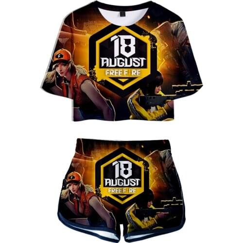 Brand New Digital Free Fire Game Two Piece Set Summer Sexy T Shirt Woman Shorts And Crop Top Tracksuit conjunto top e short