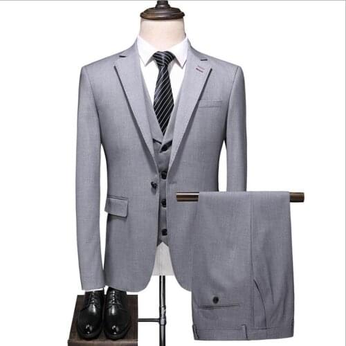 Korean-style Stretch Plus Size Suit Three-piece Suit Blazer Vest Trouser Sets Mens Business Casual Suit