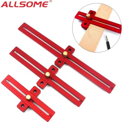 Woodworking Scribe T-type Ruler Hole Scribing Ruler Scale Measure Tools Gauge Aluminum Marking Tool Measuring 170/270/370mm