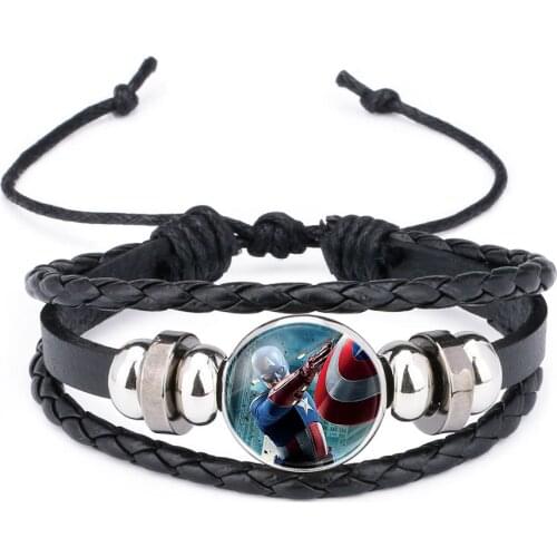 Marvel The Avengers iron Man Captain America Black widow Accessories, jewelry, bracelet boy child Time gem Cowhide bracelet